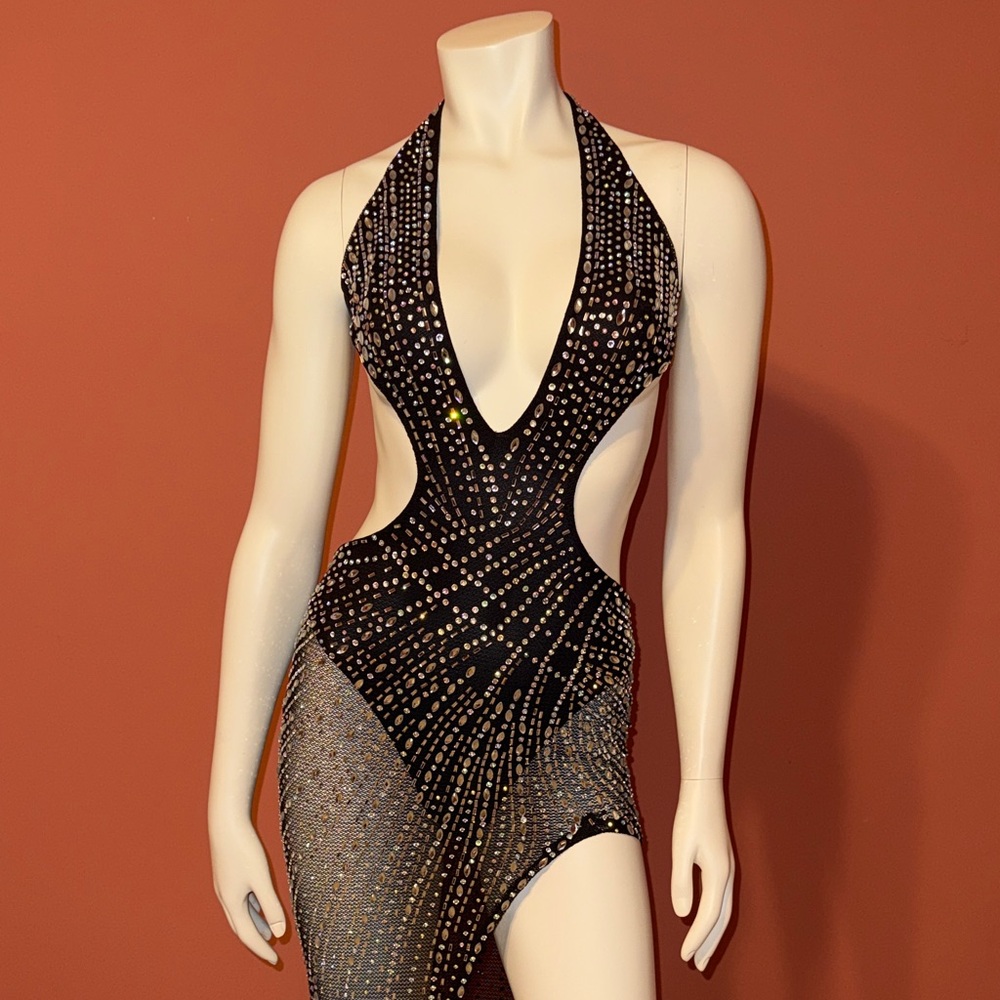 Black and Silver Halter Dress